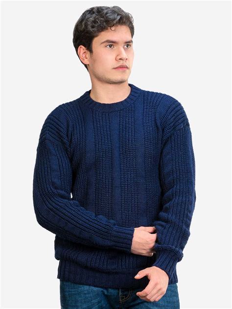 INTI ALPACA Thick Handmade sweater for Men in Blue Alpaca Wool - Winter ...