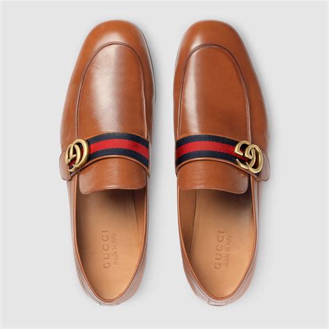 Lyst Gucci Leather Loafer With Gg Web In Brown For Men