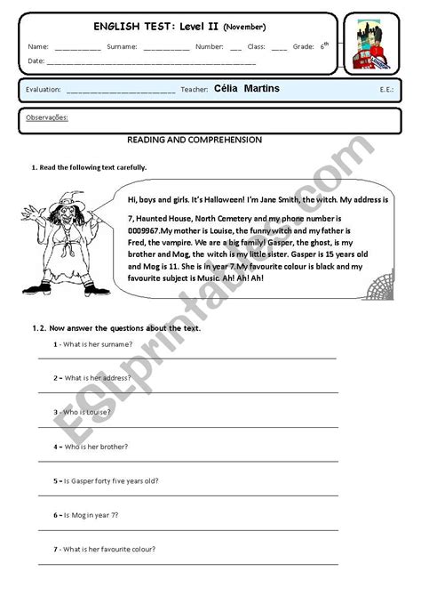 Test 6th Form Esl Worksheet By Celiamc