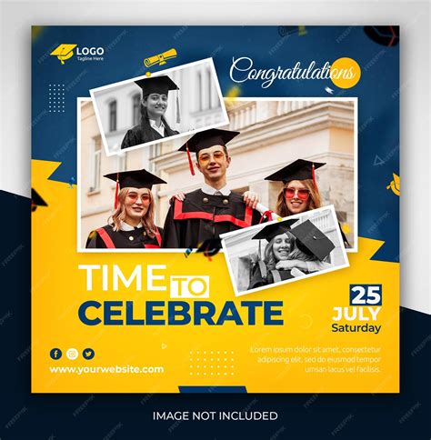 행복한 졸업 및 교육 소셜 미디어 게시물 또는 배너 전단지 디자인 서식 파일을 축하할 시간 프리미엄 Psd 파일