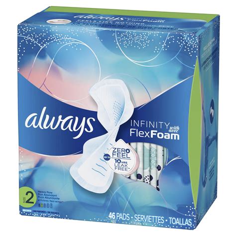 Always Infinity Super Absorbency Avec Flex Foam Pads Unscented Size 2 46ct Period Pads