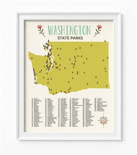 Washington State Parks Map 4 Printable Files Jpeg Download Etsy