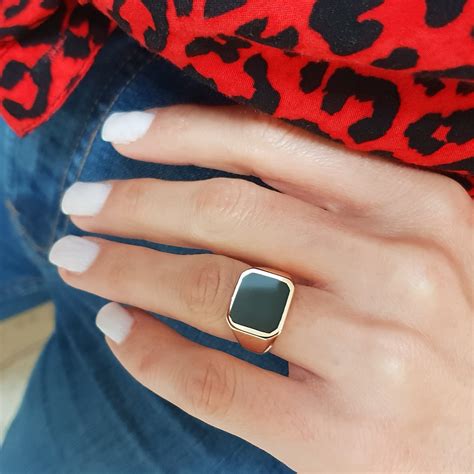 Large Square Black Onyx Ring Sterling Silver Ring Mens Ring Womens