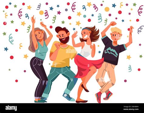 People On Party Cartoon Female Excitement Dance Laughing Characters