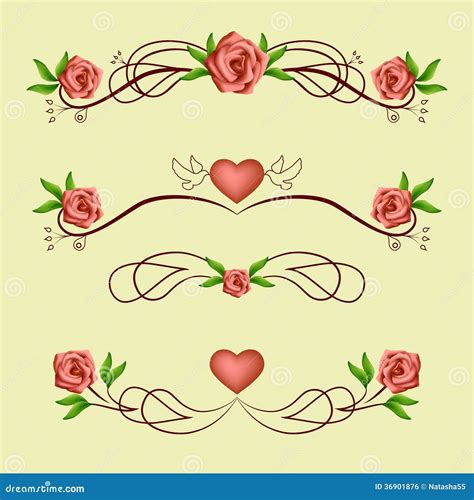 Calligraphic Romantic Dividers With Roses Stock Vector Illustration