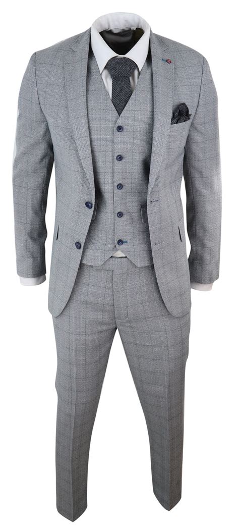 Mens Grey Check Piece Slim Fit Suit Happy Gentleman