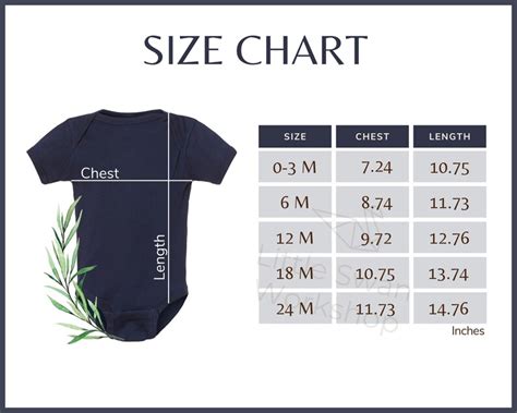 Rabbit Skins 4400 Size Chart Infant Baby Bodysuit Size Table Etsy