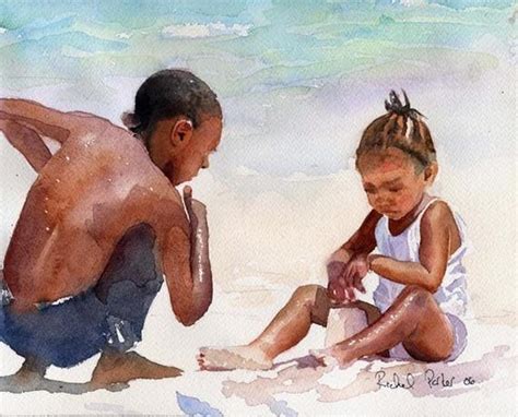 Think of an animal and draw a specific part of its body. Black Child Children Boy Girl Beach art Print of my Watercolor