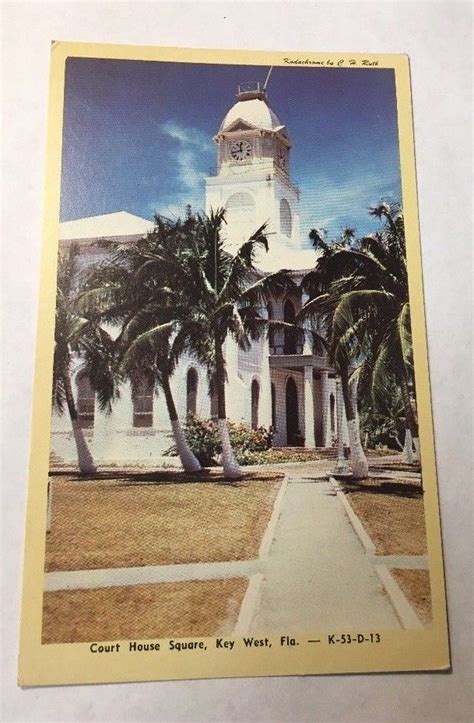Vintage Key West Florida Fl Postcard Court House Square Unposted Free
