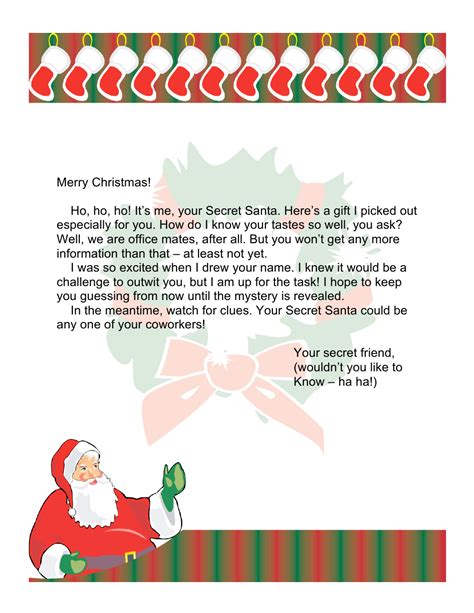 Sample Secret Santas Letter For Office Workers Download Printable Pdf