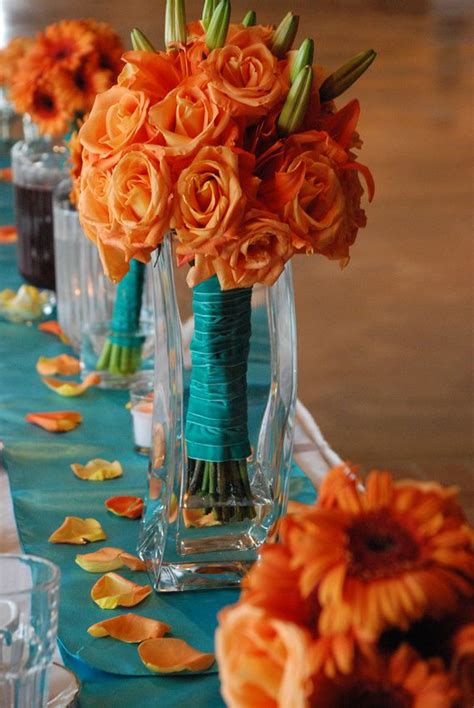 Orange and blue as a wedding color combination is a vibrant, bold & daring choice. 50+ Vibrant and Fun Fall Wedding Centerpieces | Deer Pearl ...