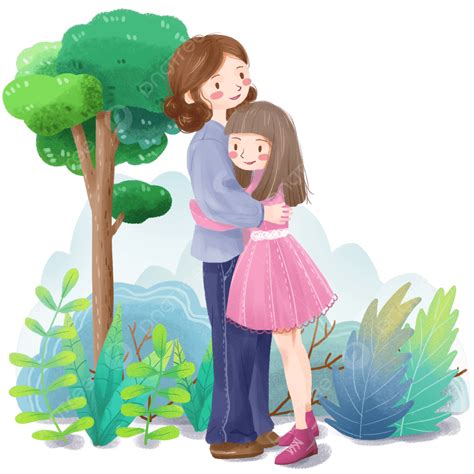 Dibujos Animados Dibujados A Mano Abrazos Amorosos De Madre E Hija Png