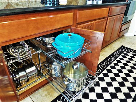 pots pans storage organizer shelf kitchen organization food rev cookware cabinet cabinets organizers different system pot container accommodate pan sizes