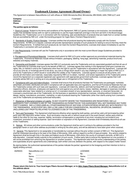 Free Trademark License Agreement Template Printable Templates