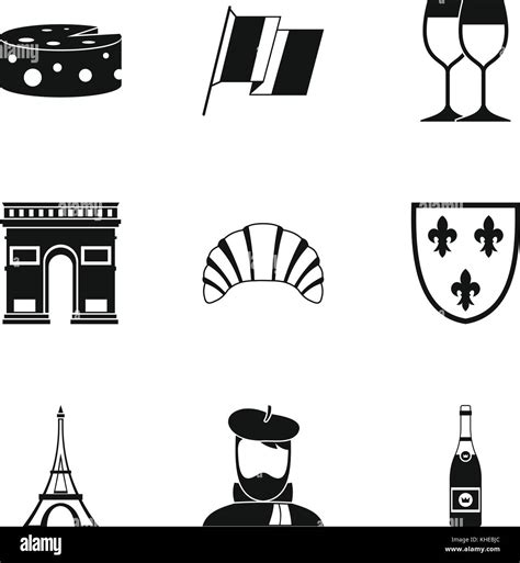 Tourism In France Icons Set Simple Style Stock Vector Image And Art Alamy