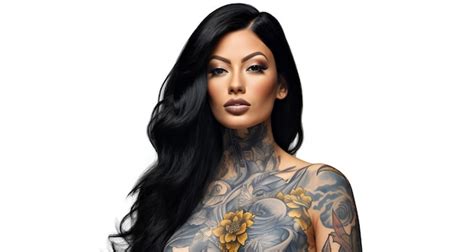 Premium Ai Image Portrait Of A Beautiful Woman With Long Black Hair And Tattoo On Her Arm