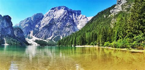A Breathtaking View Of The Wonderful Lago Di Braies Dolomiti Italy