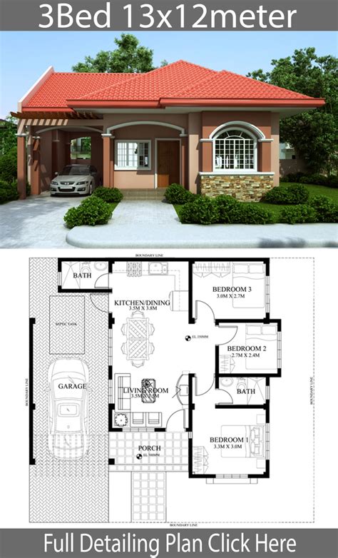 Home Design Plan 13x12m With 3 Bedrooms Home Planssearch 282