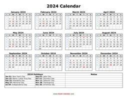 Free Download Printable Calendar 2024 in one page, clean design.