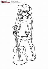 Coloring Cowgirl Country Guitar Pins Princess Printable Olds Barbie sketch template