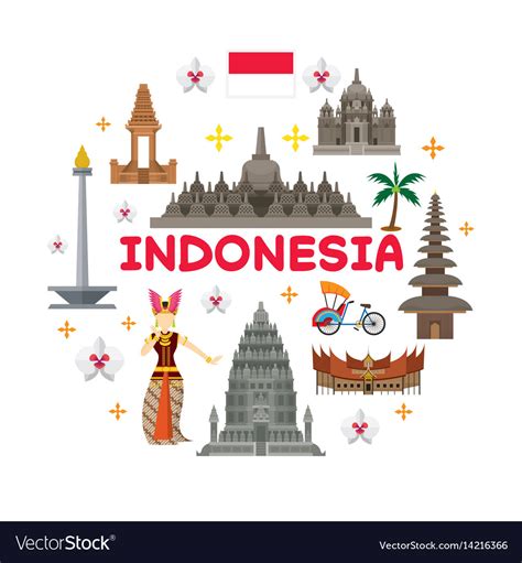 Indonesia Travel Attraction Label Royalty Free Vector Image