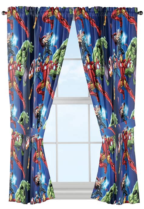 Marvel Avengers Blue Circle Boys Bedroom Curtains Set 2 Count