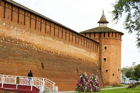 View On Red Brick Wall And Tower Of Kolomna Kremlin That Was Built In