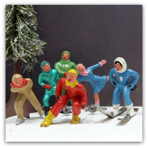 Vintage Christmas Barclay Cast Metal Winter Figures Putz C