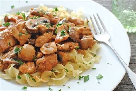 Serve with rice, pasta or mashed potatoes. Chicken Stroganoff