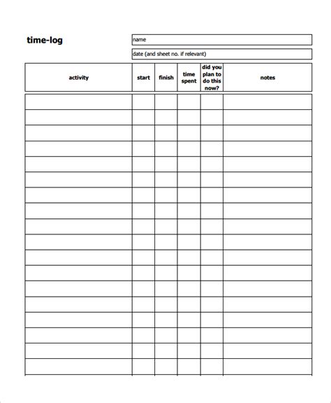 Download And Personalize A Professional Time Log Template Bonsai