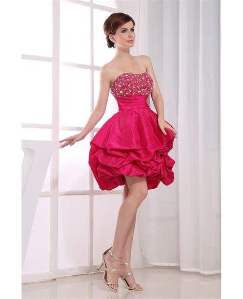 A Line Strapless Short Satin Prom Dress With Cascading Ruffle Op3141
