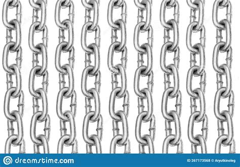 Pattern Of Vertical Metal Chains Isolated On White Background Metal