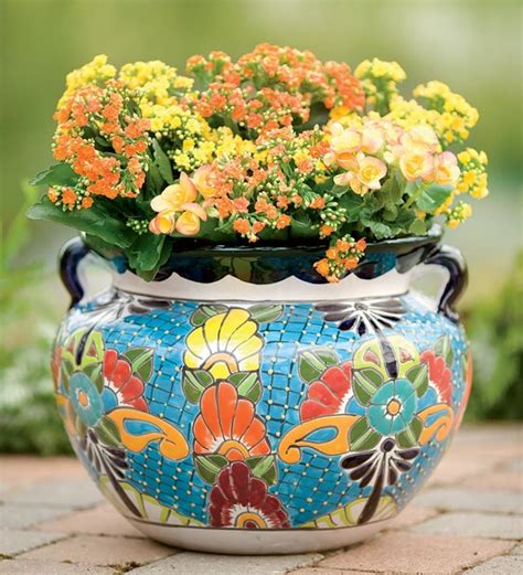Unique Handcrafted Colorful Ceramic Talavera Planter Contemporary