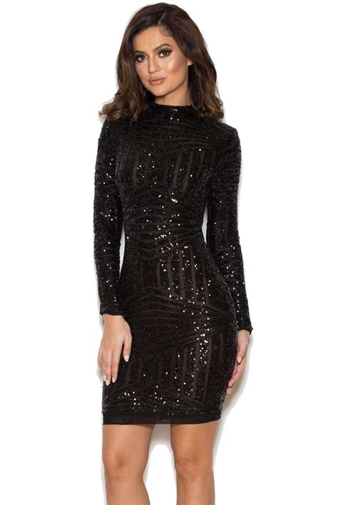 Clothing Bodycon Dresses Zouita Black Embellished Glitter Dress Glitter Dress Short