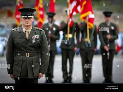 Us Marines With The 5th Marine Regiment Wear Their Newly Presented