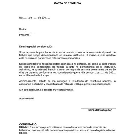 Carta De Renuncia Nicaragua Ejemplo Sample Web F