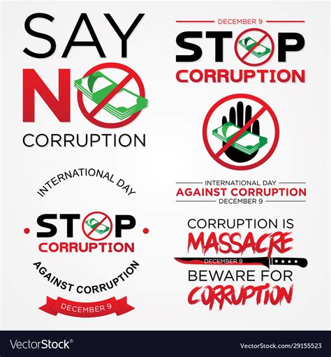 Set Lettering Stop Corruption Day Royalty Free Vector Image