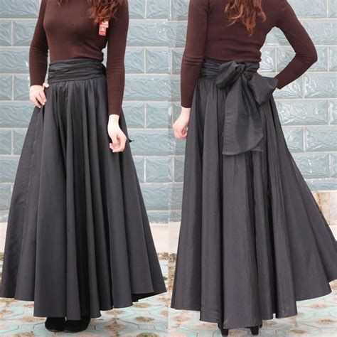 Long Skirts Plus Size Cotton Black A Line Pleated Maxi Skirt Pattern Long Skirt Pattern Long