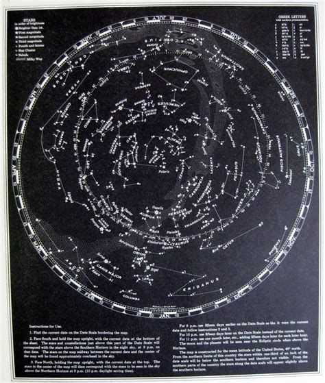 1945 Vintage Astronomy Print Stars And Constellations Chart Black And