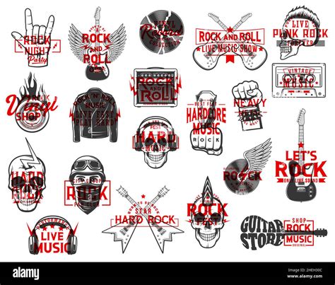 Iconos De Música Rock Rock And Roll Punk Muestra Símbolos Cráneo
