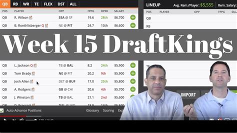 Here is all your information to dominate your draftkings lineups for week 1. DraftKings Week 15 NFL DFS Picks & Lineup - YouTube
