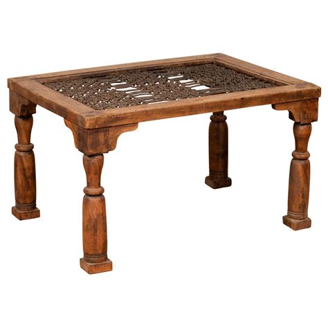 Antique Indian Wooden Side Table With Window Grate And Turned Baluster Legs For Sale At 1stdibs