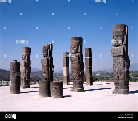 Giant Toltec Figures On Top Of A Pyramind In The Ancient City Of Tula