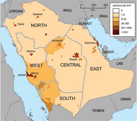 Map Of Saudi Arabia Showing Population Density And Sub Regional