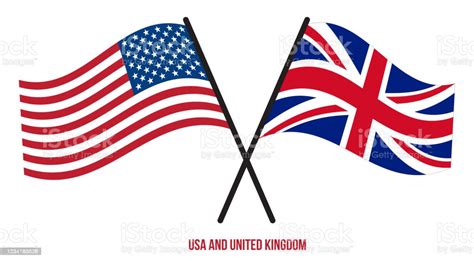 Usa Und Großbritannien Flaggen Gekreuzt Und Winken Flachen Stil