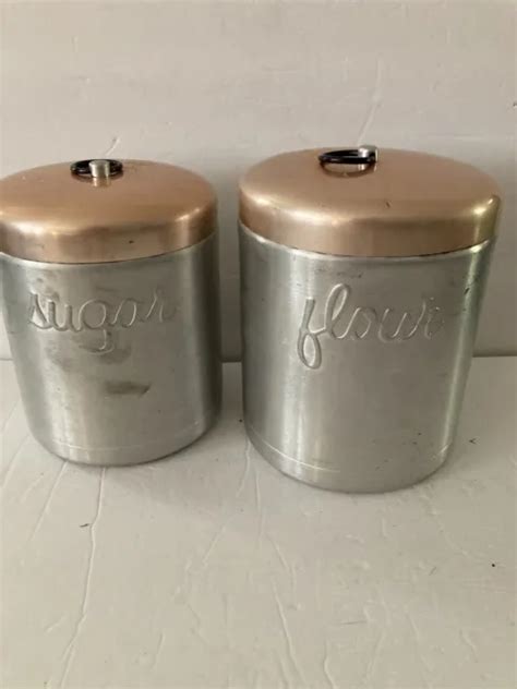 Vintage Aluminium Canister Copper Lids Heller Hostess Ware Kitchen Set
