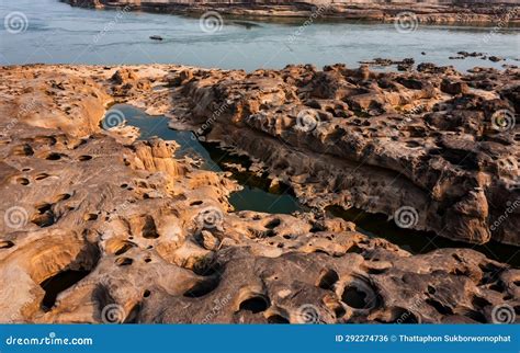 Landscape Of Rock Or Sandstones And Water For Background At Sam Phan