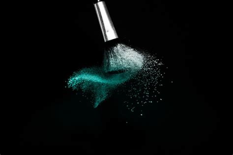 Premium Photo Cosmetic Brush With Deep Ocean Cosmetic Powder Spreading
