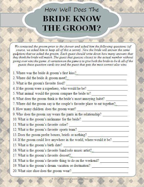 How Well Do You Know The Bride Printable Bridal Shower Game Whimsical Hot Sex Picture