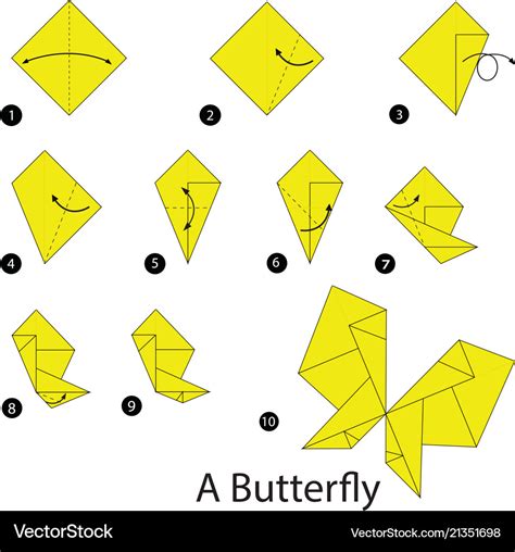 Step Instructions How To Make Origami A Butterfly Vector Image